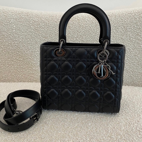 Dior Handbags - Authentic Dior Lady Bag Medium Black Lambskin Cannage